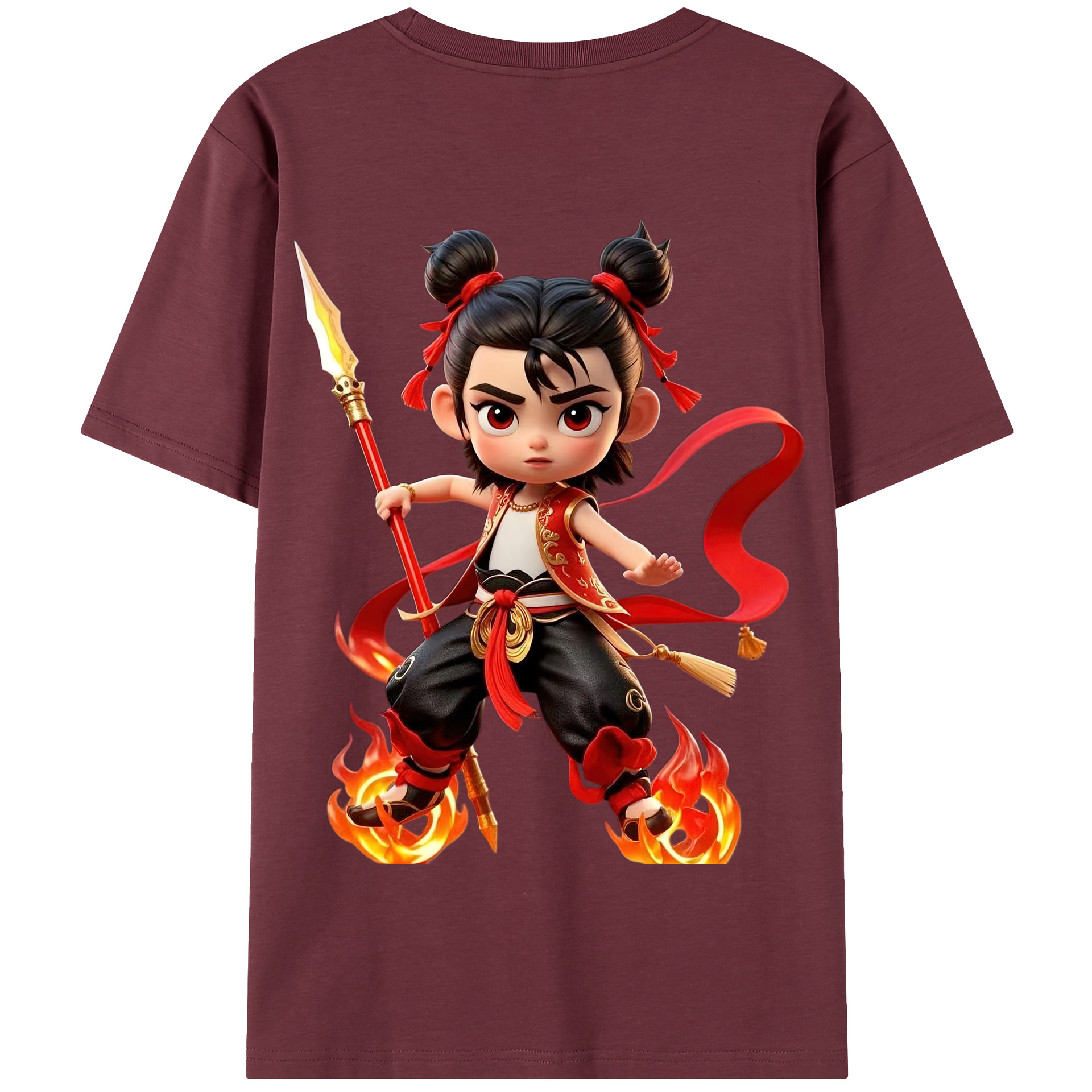 （画像用） Ne Zha 2 ナタ 魔童の大暴れ 綿100％半袖Tシャツ（背面プリント）